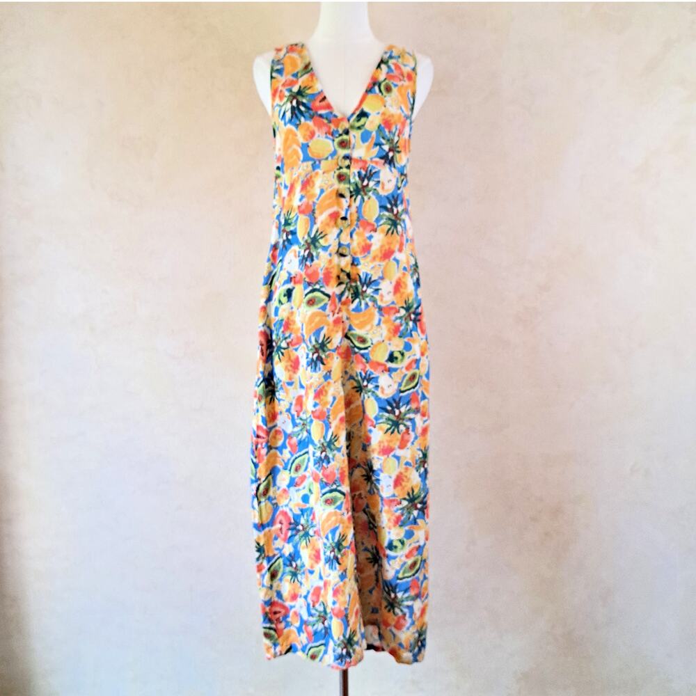 FARM Rio x Anthropologie Wide Leg Jumpsuit Small Fruit Medley Boho Linen Blend - Picture 2 of 11